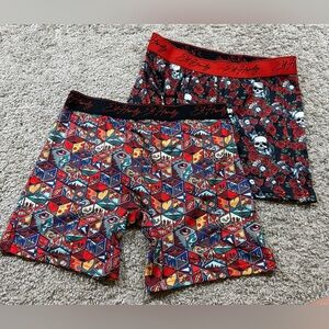 LOT OF 2 Ed Hardy Logo Rose Skull Hearts Colorful Graphic Boxers‎ S NWOT